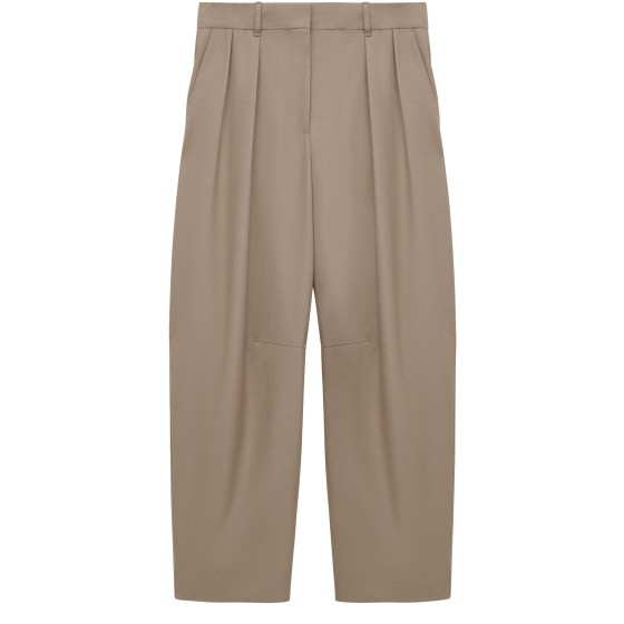 Wool barrel-leg trousers - Beige