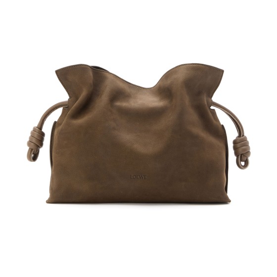 Medium Flamenco clutch in grained nubuck - grey