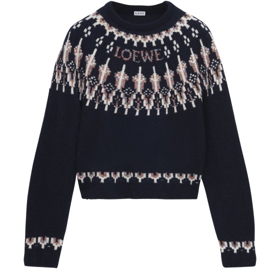 Round-neck wool blend sweater - navy blue