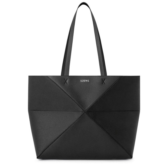Medium horizontal Puzzle Fold tote in soft grained calfskin - Black