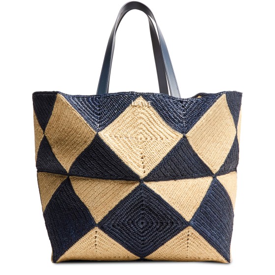 Puzzle Fold Diamond XXL Tote in raffia - Beige