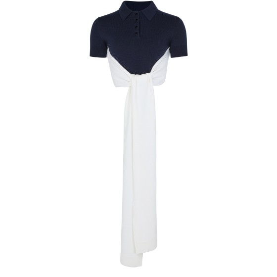 Cropped backless polo shirt - navy blue