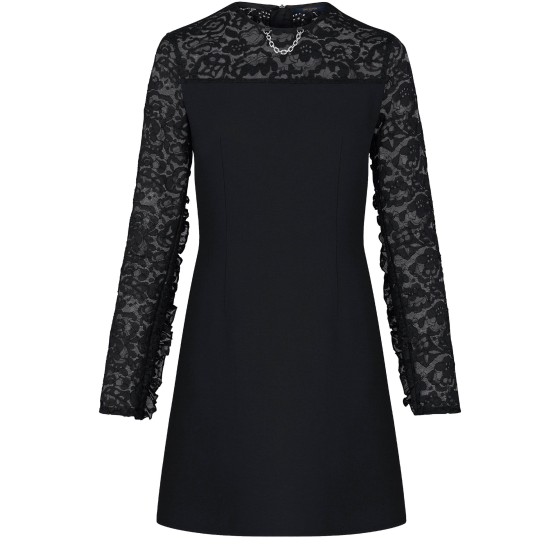 Ruffle-sleeve Monogram Lace Dress - Black