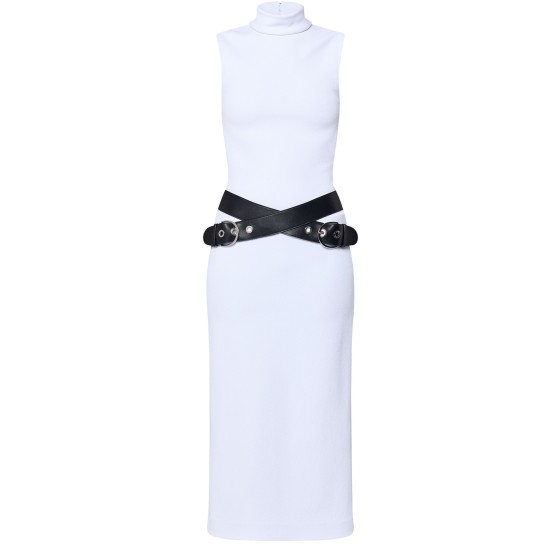 Turtle Neck Dress with Belt - white