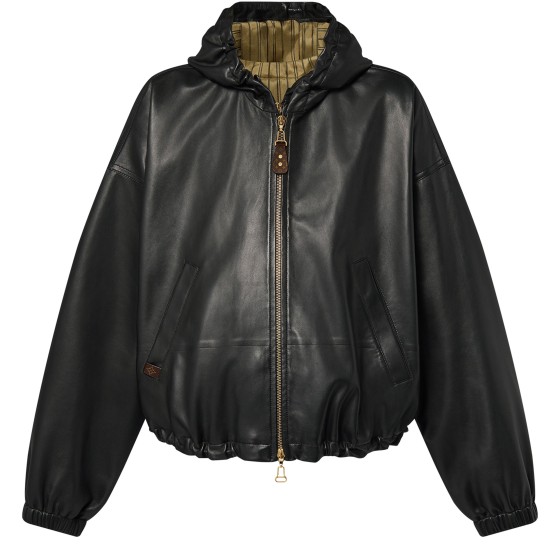 Leather Hooded Jacket - Black