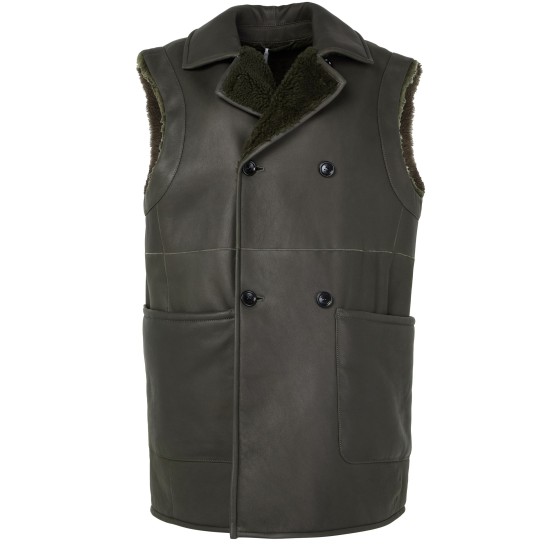 Brianza leather sleeveless jacket - Green