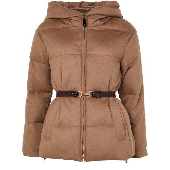 Belted puffer jacket - brown