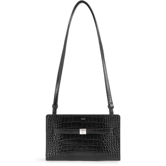 Croco print leather crossbody bag - Black
