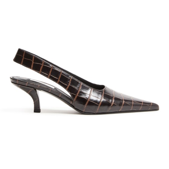 Classic croco embossed slingbacks - brown