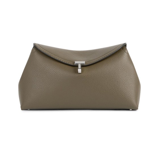 T-Lock grained leather clutch bag - grey