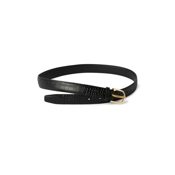 Slim croco-embossed belt - Black
