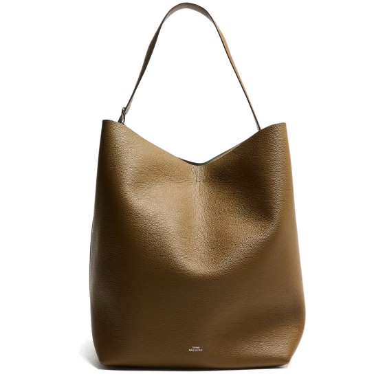 Grained leather shopper with belt - grey