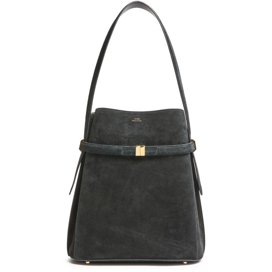 Belted suede bucket bag - Black