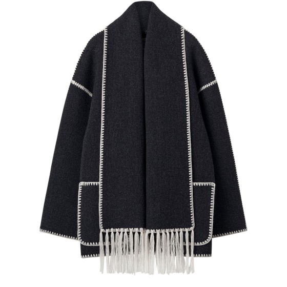 Embroidered scarf jacket - grey