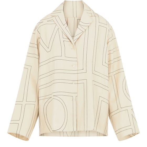 Monogrammed pajama shirt in silk - Off-white