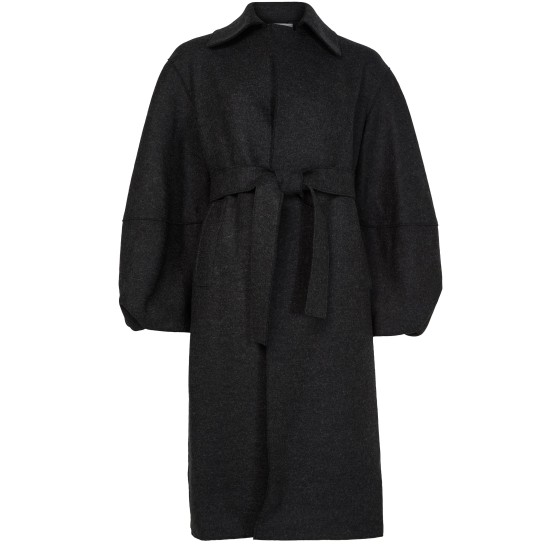 Puff-sleeved coat in pressed wool - grey