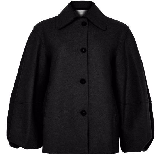 Puff-sleeved jacket in pressed wool - Black