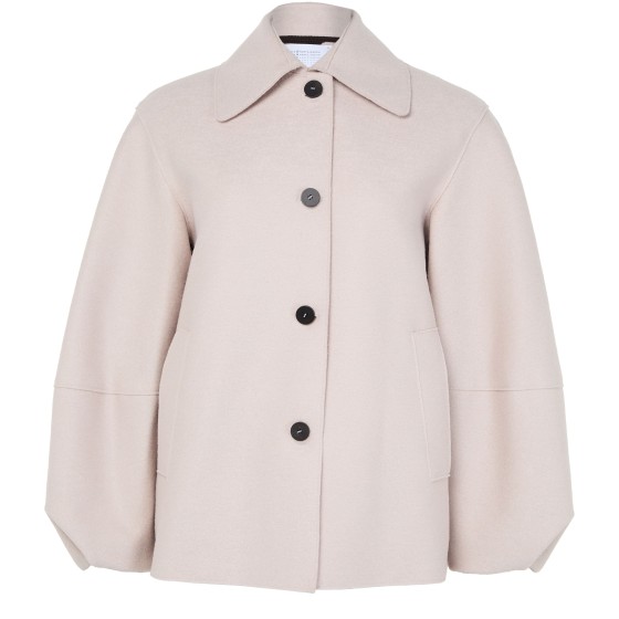 Puff-sleeved jacket in pressed wool - Beige