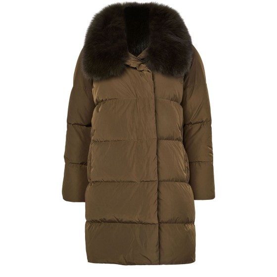 Puffer jacket with a fox fur collar - grey