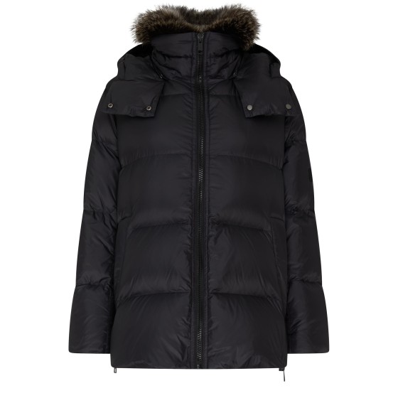 A-line waterproof technical fabric fox fur collar down jacket - grey