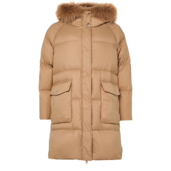 Puffer jacket with a fox fur hood - brown