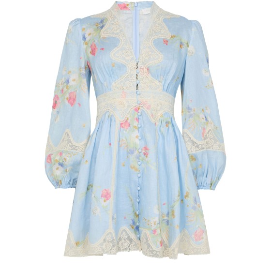 Lucky lace plunge mini dress - Blue