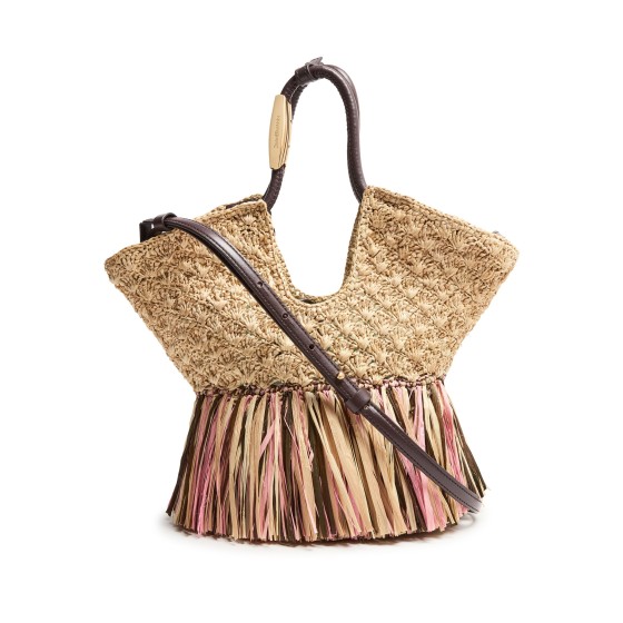 Goldentime mini fringed tote bag - Beige